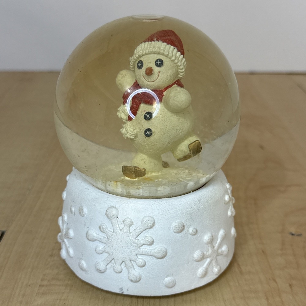 Vintage Musical Snowman Snow Globe Skating Sankyo Skater's Waltz 5.5" Plays